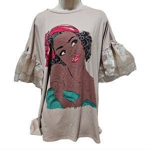 NWT Women's Minette Tan Ruffled T-shirt